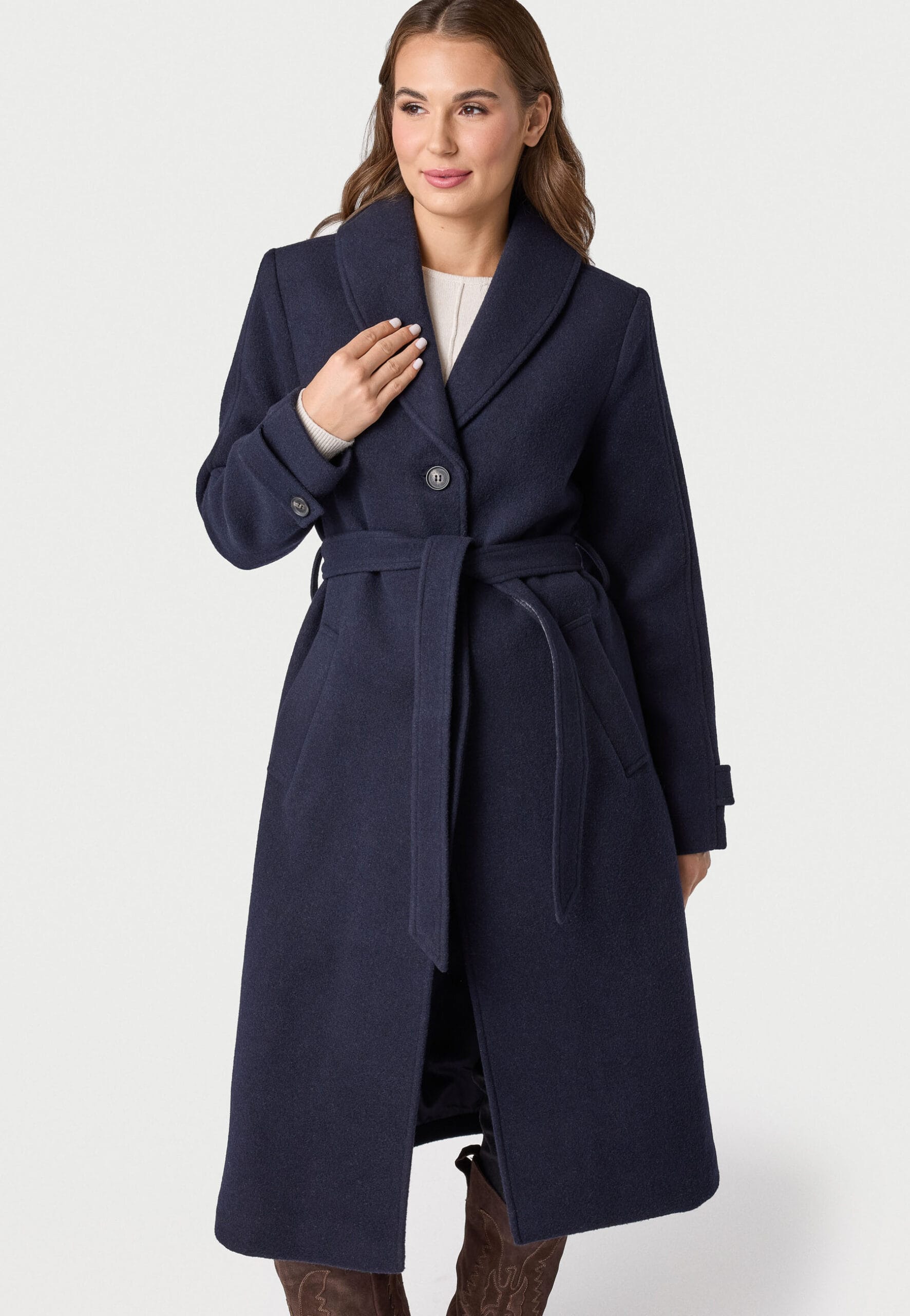 granatowy płaszcz damski